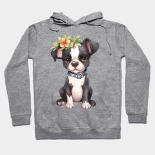 Watercolor Boston Terrier Dog with Head Wreath Hoodie